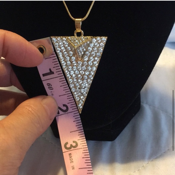 Gold Triangle Pave Long Fashionable Necklace NWT - Picture 7 of 10